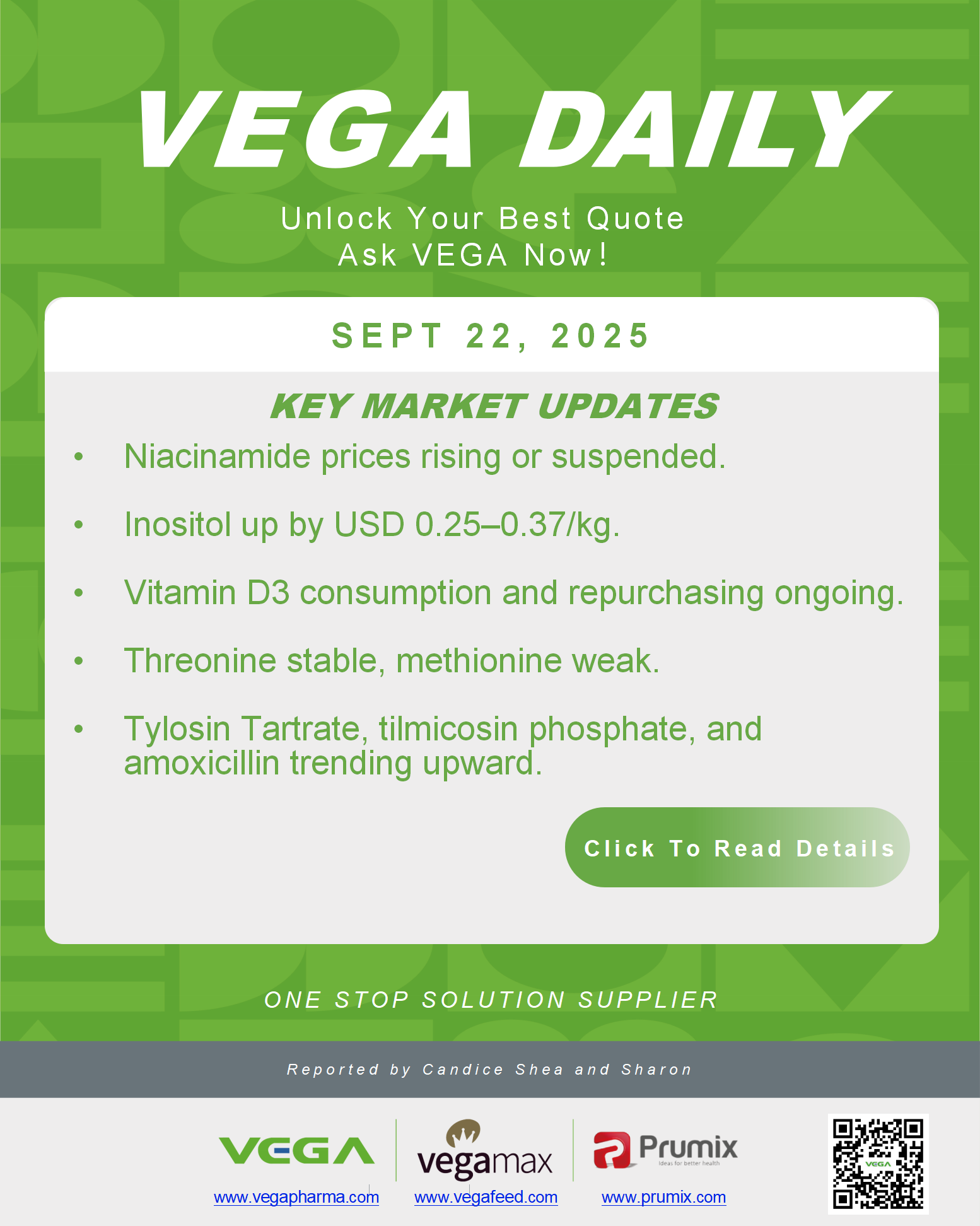 VEGA Daily Dated on September 22nd 2025 Vitamin Amino Acid APl Food Additives.png